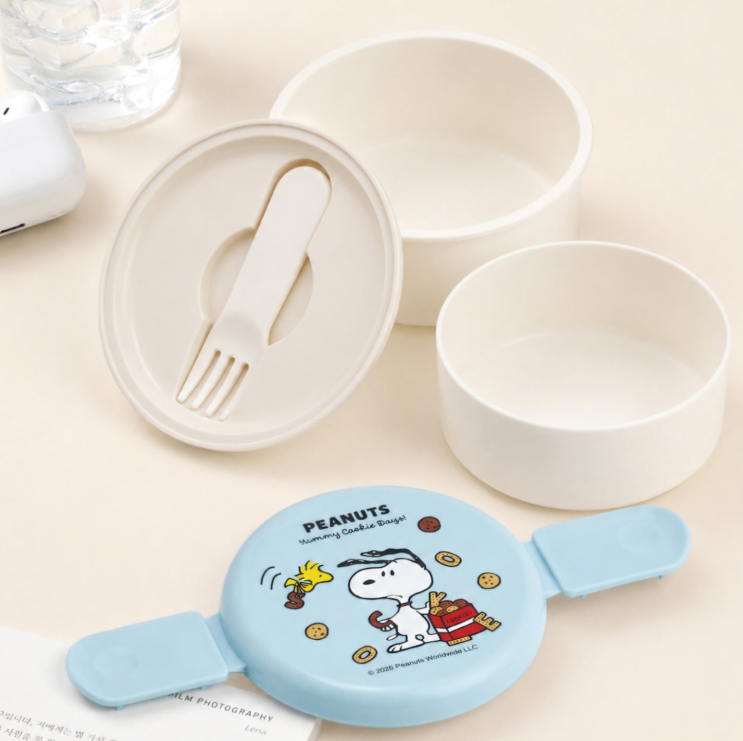 SNOOPY ROUND 2-TIER LUNCH BOX WITH FORK